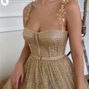 Teuta Matoshi Margot Shiny Gold Glitter Dress